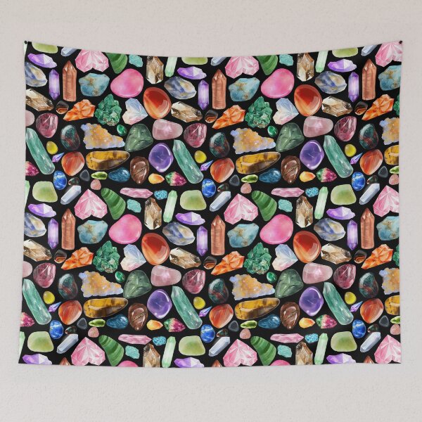 Item preview, Crystals & Gemstones Pattern Black — Magical Crystal Lover Repeating Design designed and sold by StudioSamanthaa.