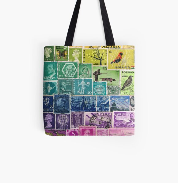 Rainbow Postage Stamps All Over Print Tote Bag