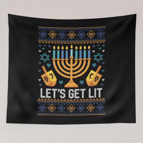 Item preview, Let's Get Lit Ugly Hanukkah Sweater Chanukah Jewish Menorah designed and sold by PunkNation-Arts.