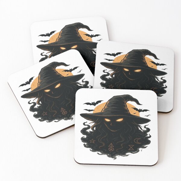 Item preview, Halloween Dark Witch Illustration With Glowing Eyes And Flying Bats designed and sold by Print4verse.