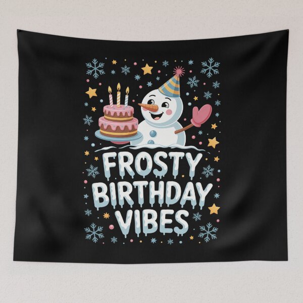 Item preview, Frosty Birthday Vibes Snowman with Cake and Winter Decor designed and sold by HellD3vil-Art.