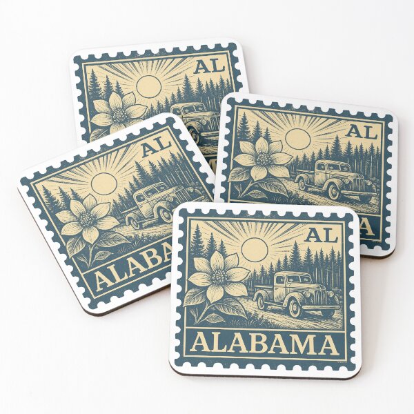Artikelvorschau, Alabama Vintage Briefmarkendesign entworfen und verkauft von Automotive Art by Greg.