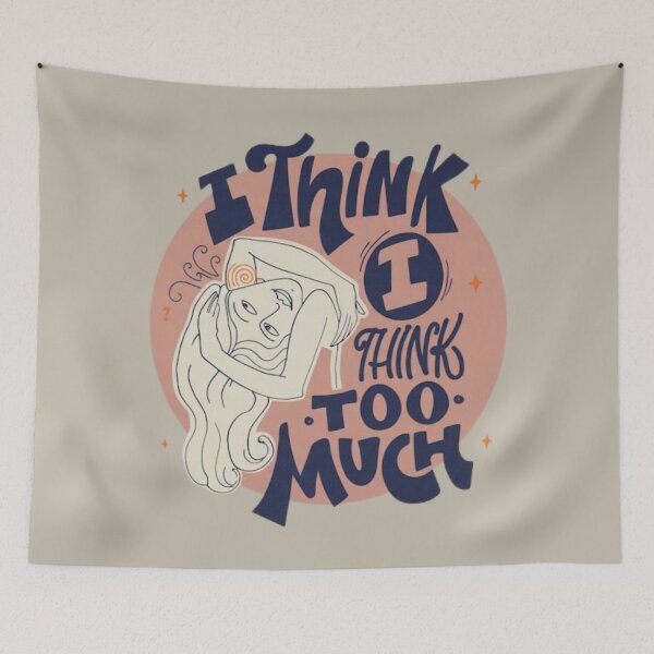 Item preview, I Think Too Much Retro Typography Female Portrait tshirt designed and sold by anandsiva2703.