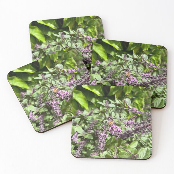 Item preview, Honeybee on Purple Basil Blossoms in Summer Light designed and sold by TrisaThyme.