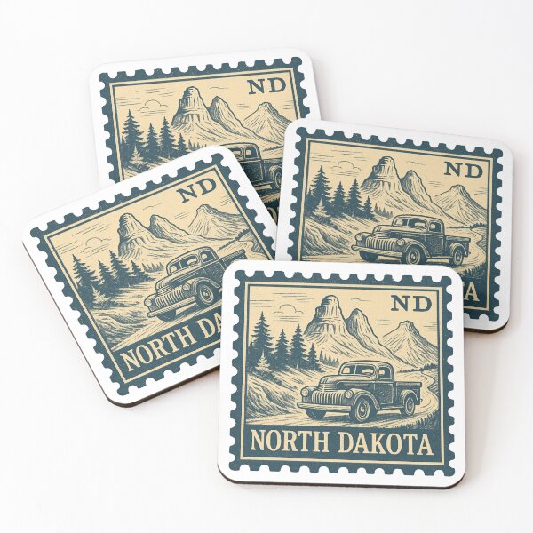 Item preview, North Dakota Stamp, Vintage Truck in the Badlands designed and sold by Automotive Art by Greg.