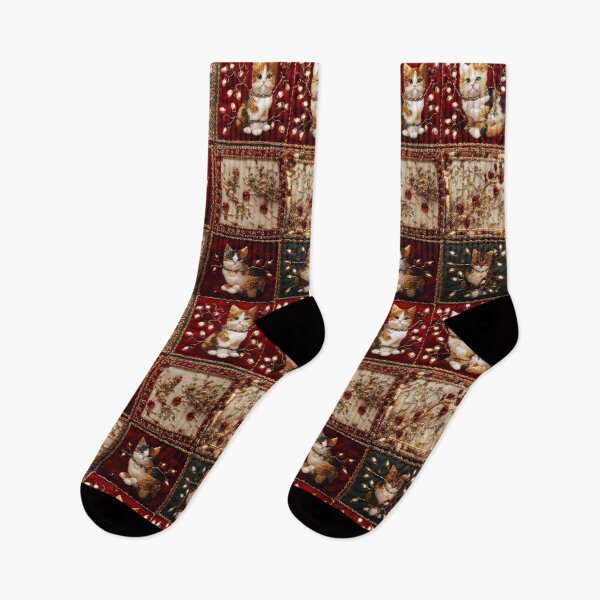 Item preview, Patchwork Christmas Tree Lights Cat Vintage designed and sold by scicilysimonee.