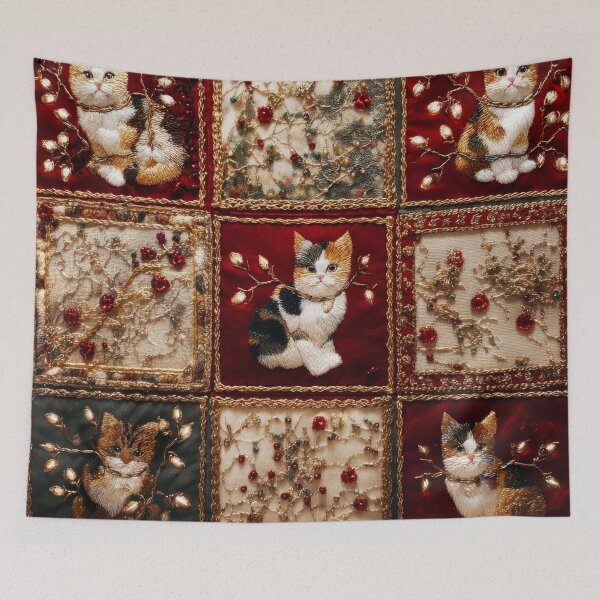 Item preview, Patchwork Christmas Tree Lights Cat Vintage designed and sold by scicilysimonee.