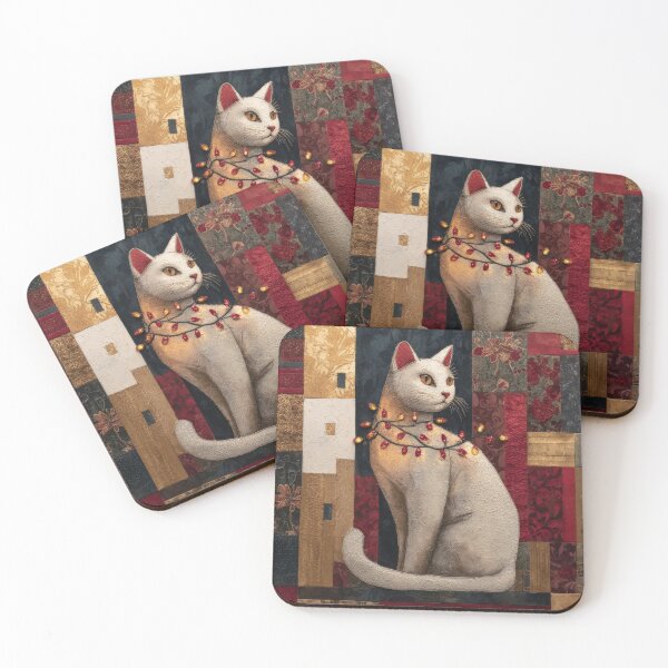 Item preview, Patchwork Christmas Tree Lights Cat - Vintage Chic designed and sold by scicilysimonee.
