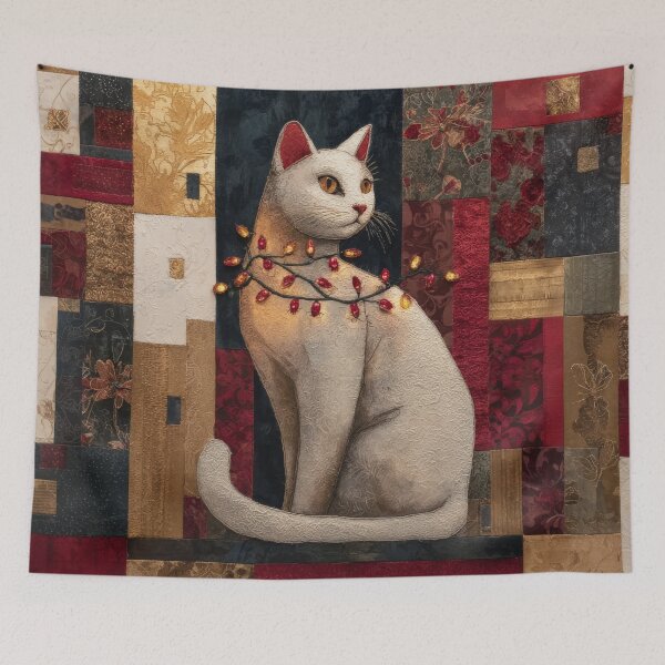 Item preview, Patchwork Christmas Tree Lights Cat - Vintage Chic designed and sold by scicilysimonee.