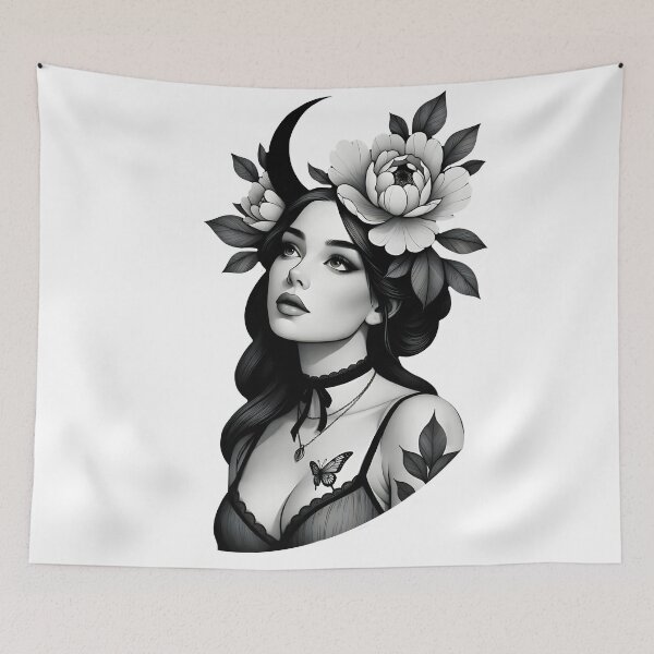 Item preview, Neotrad woman with crescent moon designed and sold by InkThings.