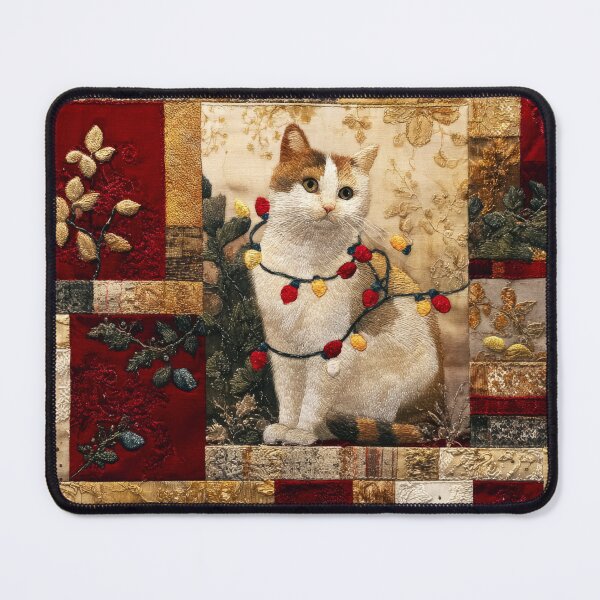 Item preview, Patchwork Christmas Tree Lights Cat - Retro Luxury designed and sold by scicilysimonee.