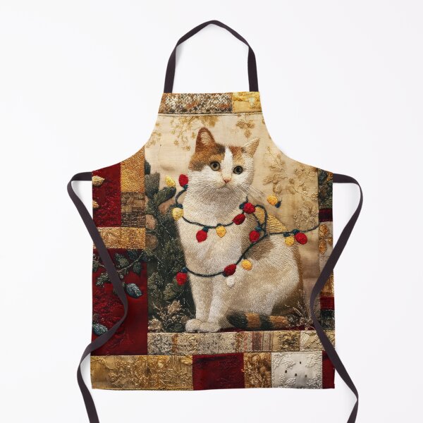 Item preview, Patchwork Christmas Tree Lights Cat - Retro Luxury designed and sold by scicilysimonee.