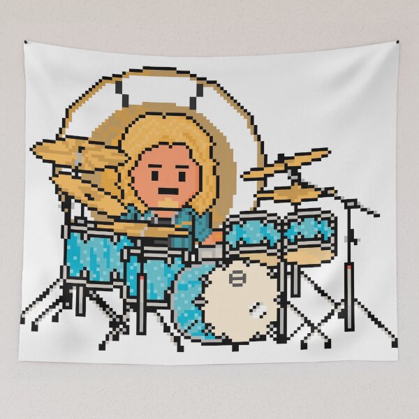 Item preview, Rock Battle Pixel Rock Drummer on Blue Drums designed and sold by gkillerb.