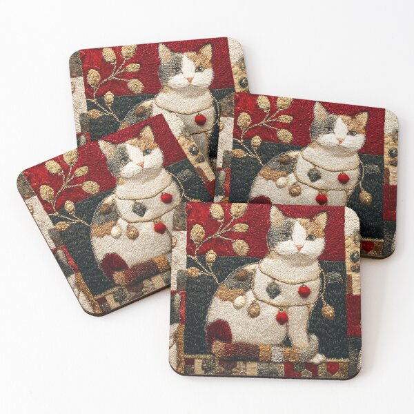 Item preview, Patchwork Christmas Tree Lights Cat - Vintage Patterns  designed and sold by scicilysimonee.