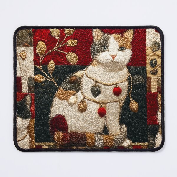 Item preview, Patchwork Christmas Tree Lights Cat - Vintage Patterns designed and sold by scicilysimonee.
