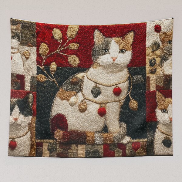 Item preview, Patchwork Christmas Tree Lights Cat - Vintage Patterns  designed and sold by scicilysimonee.