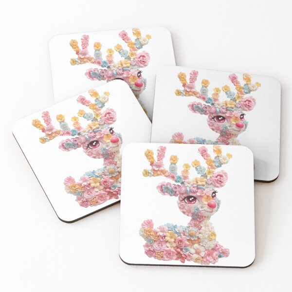 Item preview, illustration of a brown deer head overgrown with flowers on a white background designed and sold by PWDigitalArt.