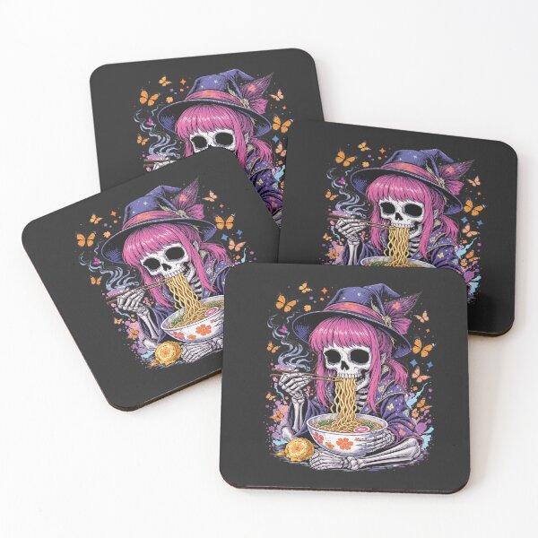 Item preview, Skeleton Girl Eating Ramen | Cute Gothic Street Art Design designed and sold by ColorSplash123.