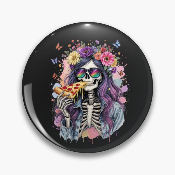 Item preview, Skeleton Girl with Pizza Slice | Cool Gothic Food Art Design designed and sold by ColorSplash123.