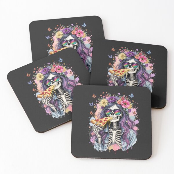 Item preview, Skeleton Girl with Pizza Slice | Cool Gothic Food Art Design designed and sold by ColorSplash123.