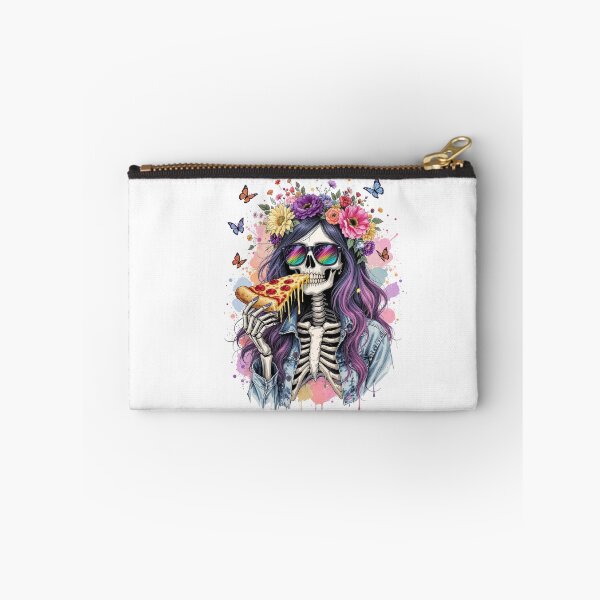 Item preview, Skeleton Girl with Pizza Slice | Cool Gothic Food Art Design designed and sold by ColorSplash123.