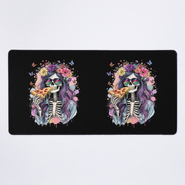 Item preview, Skeleton Girl with Pizza Slice | Cool Gothic Food Art Design designed and sold by ColorSplash123.