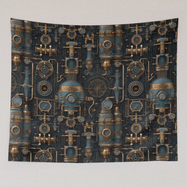 Item preview, Blue & Bronze Steampunk Machinery Pattern designed and sold by Boddicca.