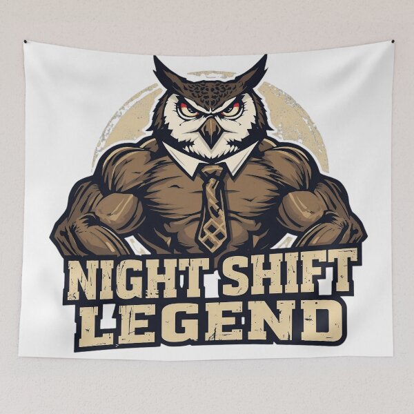 Item preview, Night Shift Legend - Funny Workaholic Owl Mascot designed and sold by ShirtHatch.