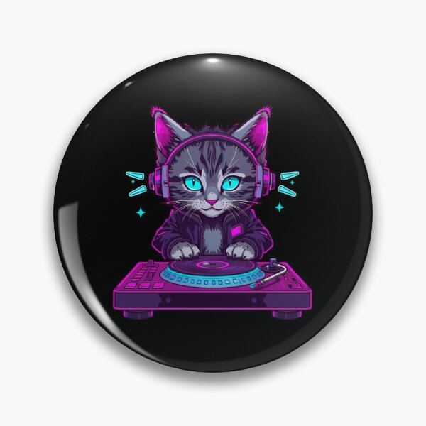Item preview, Cyberpunk Neon DJ Cat - Groovy Feline Turntablist designed and sold by ArtCustomDesign.
