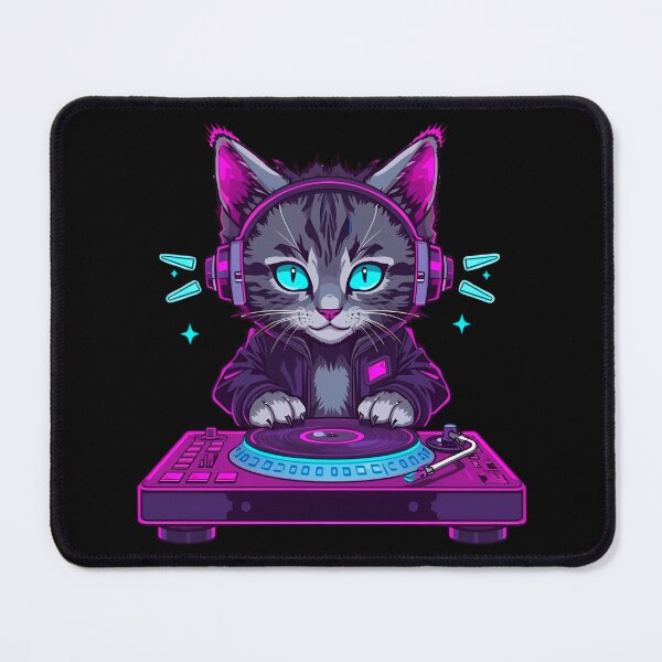 Item preview, Cyberpunk Neon DJ Cat - Groovy Feline Turntablist designed and sold by ArtCustomDesign.