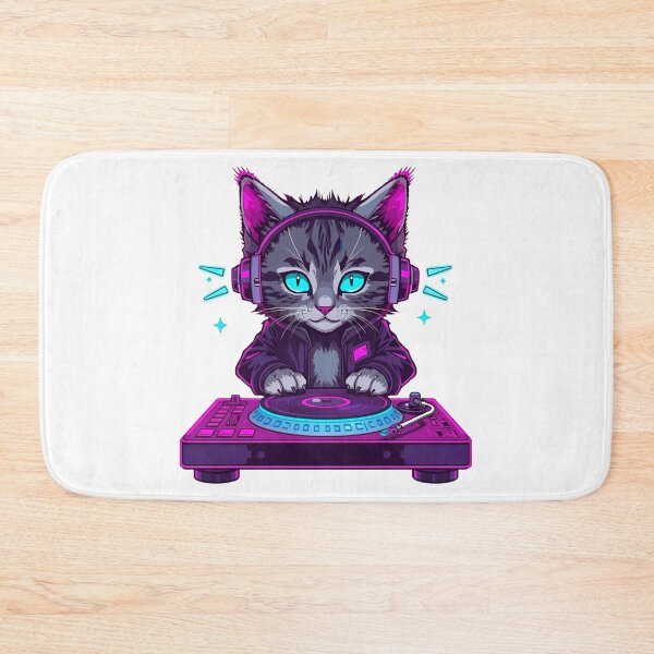 Item preview, Cyberpunk Neon DJ Cat - Groovy Feline Turntablist designed and sold by ArtCustomDesign.