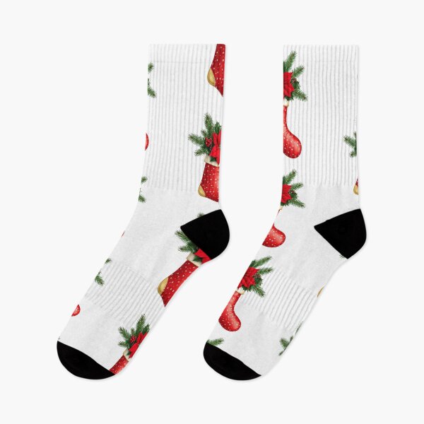 Item preview, Festive Red Christmas Stocking Illustration with Poinsettia, Holly & Greenery | Holiday Decoration Art | Seasonal Clipart designed and sold by PixelVibe782.
