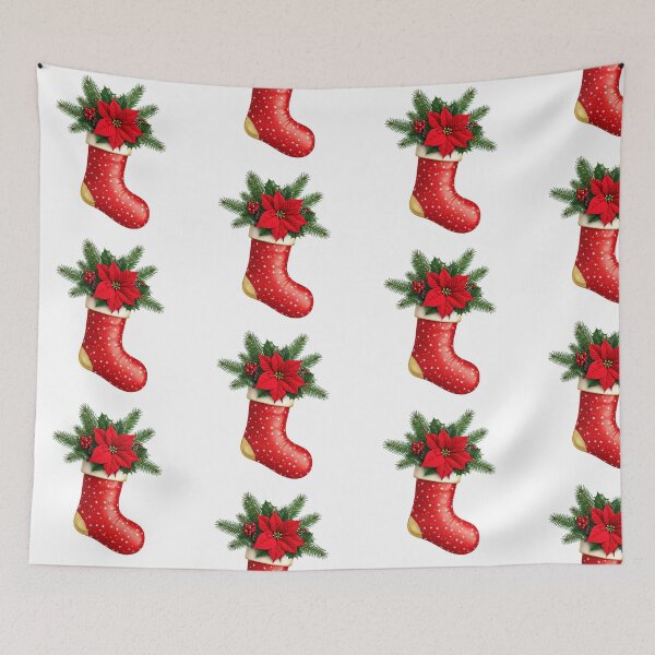 Item preview, Festive Red Christmas Stocking Illustration with Poinsettia, Holly & Greenery | Holiday Decoration Art | Seasonal Clipart designed and sold by PixelVibe782.