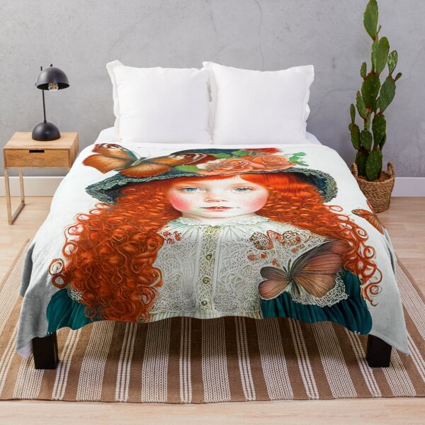 Item preview, Vintage Victorian Red-haired Girl In Big Hat With Butterflies designed and sold by LanaGustavsson.