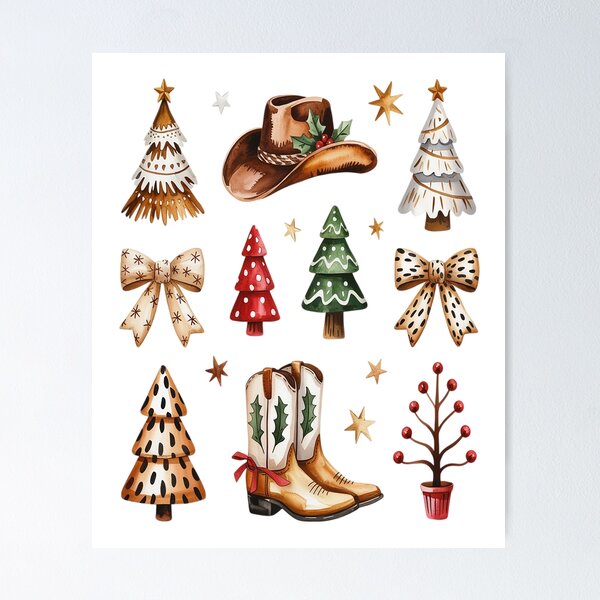 Item preview, Cowboy Boots Hat Christmas trees Cow Bows designed and sold by VladoZork.