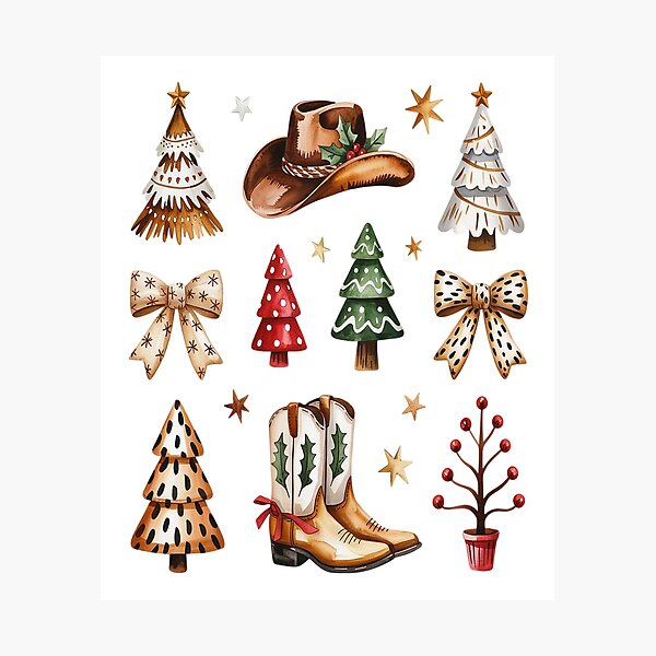 Item preview, Cowboy Boots Hat Christmas trees Cow Bows designed and sold by VladoZork.