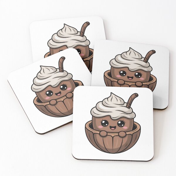 Item preview, Cute Kawaii Chocolate Drink in Coconut Shell Illustration designed and sold by RudArtAI.