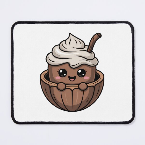 Item preview, Cute Kawaii Chocolate Drink in Coconut Shell Illustration designed and sold by RudArtAI.