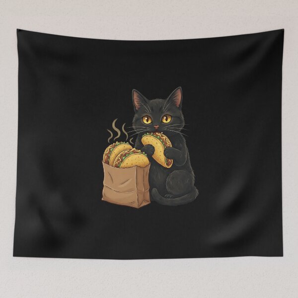 Item preview, Funny Black Cat Eating Tacos Retro Japanese designed and sold by MOHITSALVI.