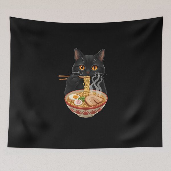 Item preview, Funny Black Cat Eating Vietnamese Pho Noodle designed and sold by MOHITSALVI.