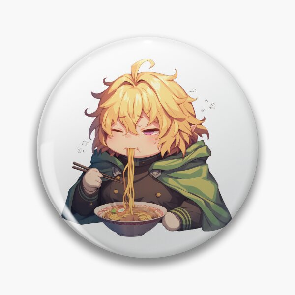 Item preview, Mikaela Hyakuya Seraph of the End Chibi Boy Relaxing with Kawaii Ramen Anime designed and sold by Raslbazola.