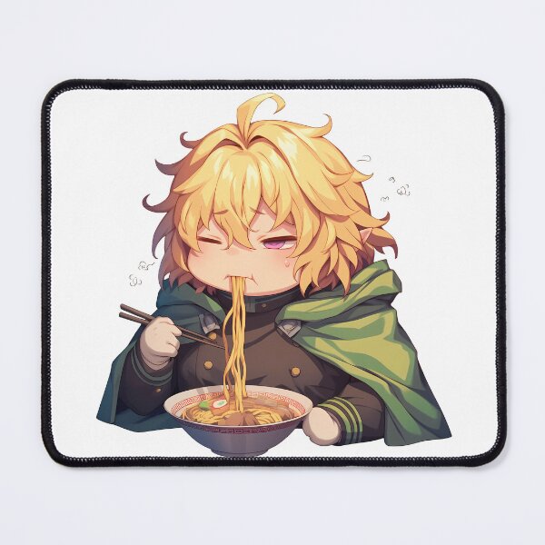 Item preview, Mikaela Hyakuya Seraph of the End Chibi Boy Relaxing with Kawaii Ramen Anime designed and sold by Raslbazola.