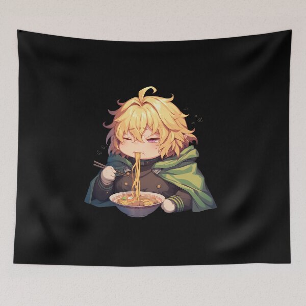 Item preview, Mikaela Hyakuya Seraph of the End Chibi Boy Relaxing with Kawaii Ramen Anime designed and sold by Raslbazola.