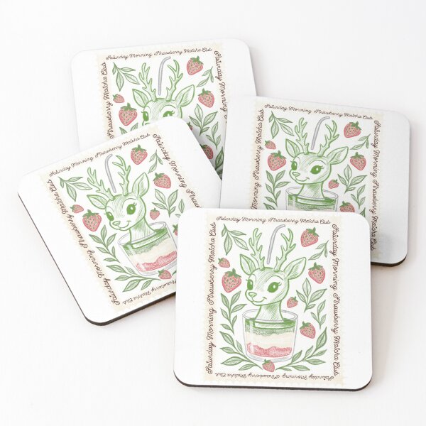 Item preview, Saturday Strawberry Iced Matcha Club | Inktober 2025 Deer | Silly Coloured Pencil Sketchy Stamp Team designed and sold by .Stitch.Stab.Scroll.Social..