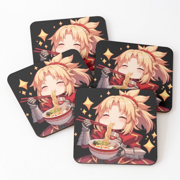 Item preview, Cute Mordred Red Saber Enjoying Ramen Delight Fate Grand Order Anime designed and sold by Raslbazola.