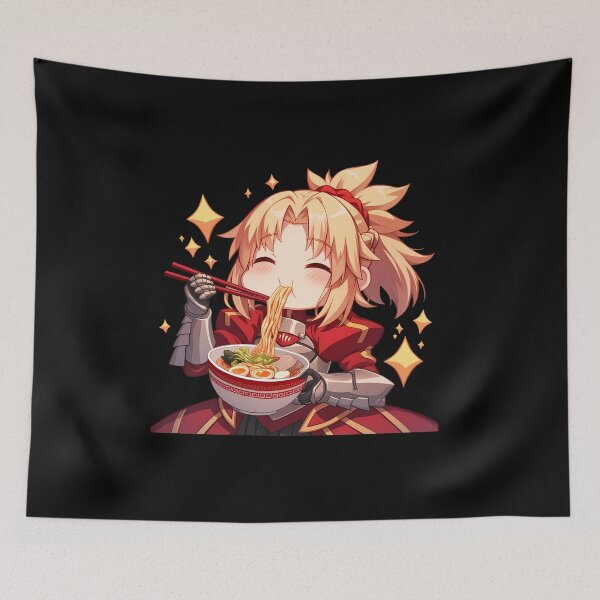 Item preview, Cute Mordred Red Saber Enjoying Ramen Delight Fate Grand Order Anime designed and sold by Raslbazola.