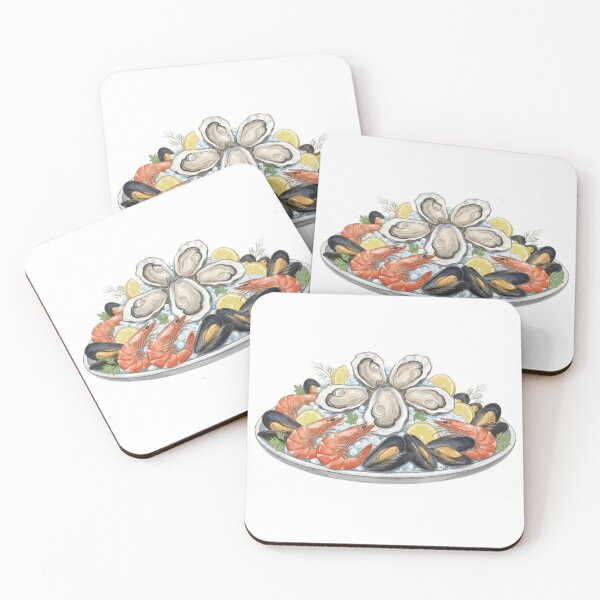 Item preview, Watercolor Seafood Platter with Oysters, Shrimp and Mussels designed and sold by ArtQueen777.