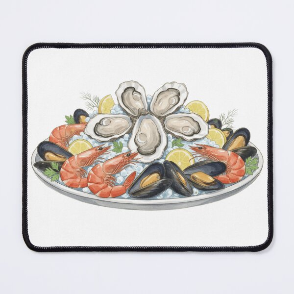 Item preview, Watercolor Seafood Platter with Oysters, Shrimp and Mussels designed and sold by ArtQueen777.