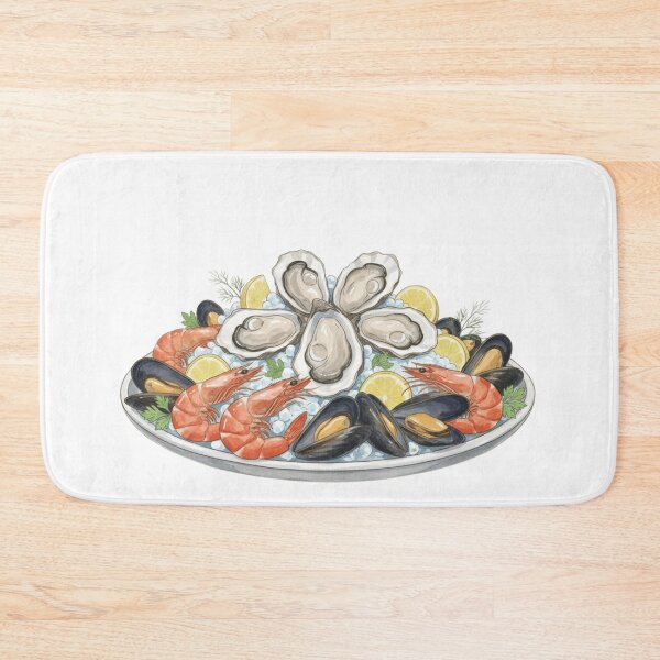 Item preview, Watercolor Seafood Platter with Oysters, Shrimp and Mussels designed and sold by ArtQueen777.