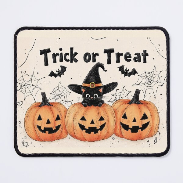 Item preview, Halloween celebration with a black cat on smiling pumpkins in a festive setting designed and sold by Jerhus.